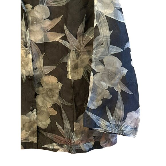 Vintage Connie Roberson Black Floral Print Sheer Button Up Blouse XL 1990s - Picture 2 of 5